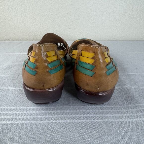 Fernanda Roy’s Leather Huaraches Mexican Woven Sandals Wedge Heel Tan Multi 10 - Picture 4 of 11